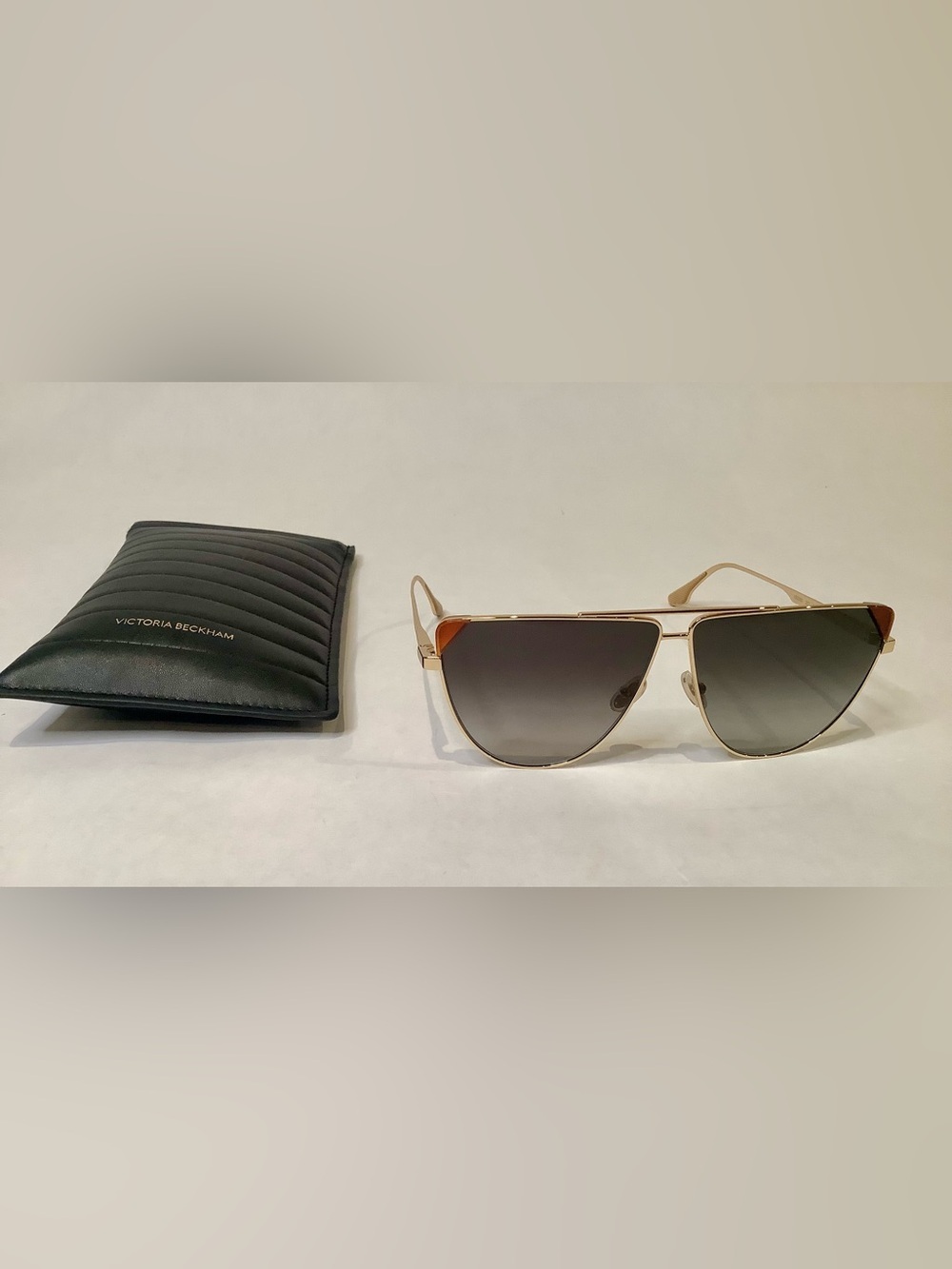 Victoria Beckham Gold Frame Aviator Sunglasses with Gradient Gray Lenses